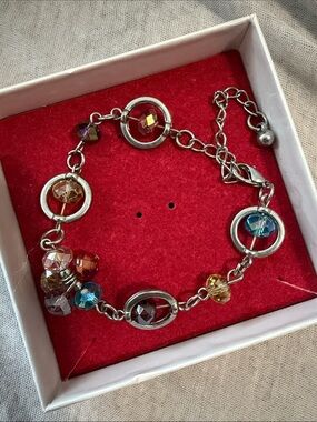 Vintage Multicolor Crystal Circle Link Bracelet - Women Jewelry